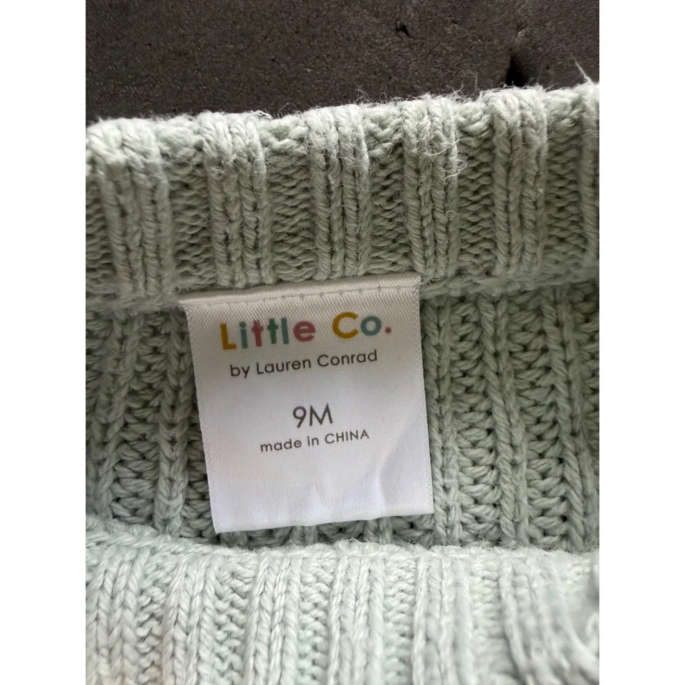 Little Co Seafoam Blue Green Organic Cotton Chunky Knit Unisex‎ Sweater 9M